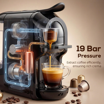 Pod Coffee Machine for Nespresso, Dolce Gusto Capsule & Ground Coffee, Small Sem