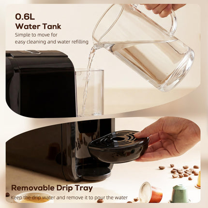 Pod Coffee Machine for Nespresso, Dolce Gusto Capsule & Ground Coffee, Small Sem