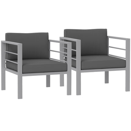 Garden Sofa Set of 2, All-Weather Garden Sofa Set with Removable Cushions, Metal Frame Outdoor Furniture for Balcony, Charcoal Grey