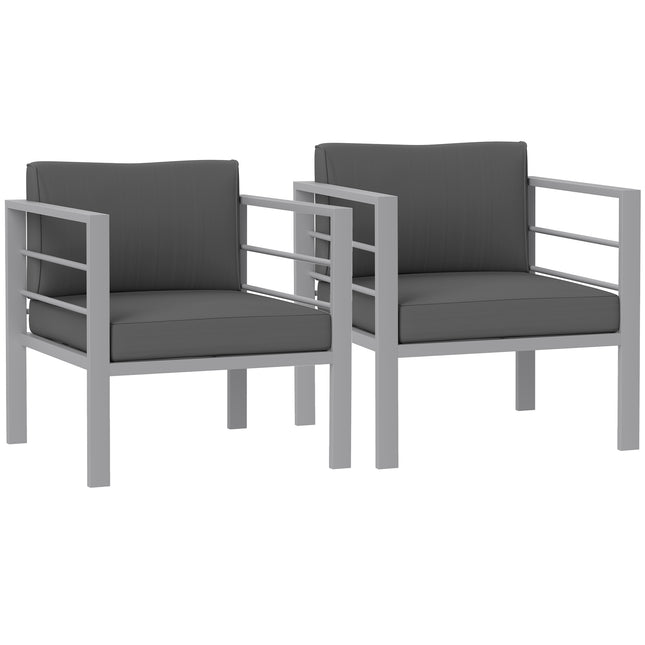 Garden Sofa Set of 2, All-Weather Garden Sofa Set with Removable Cushions, Metal Frame Outdoor Furniture for Balcony, Charcoal Grey