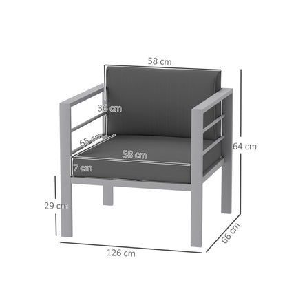 Garden Sofa Set of 2, All-Weather Garden Sofa Set with Removable Cushions, Metal Frame Outdoor Furniture for Balcony, Charcoal Grey