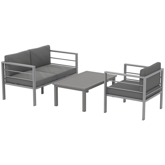 4 Piece Garden Furniture Set, 4 Seater Aluminium Garden Sofa Set with 2 Armchair