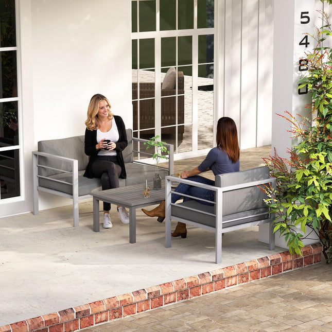 4 Piece Garden Furniture Set, 4 Seater Aluminium Garden Sofa Set with 2 Armchair
