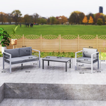 4 Piece Garden Furniture Set, 4 Seater Aluminium Garden Sofa Set with 2 Armchair