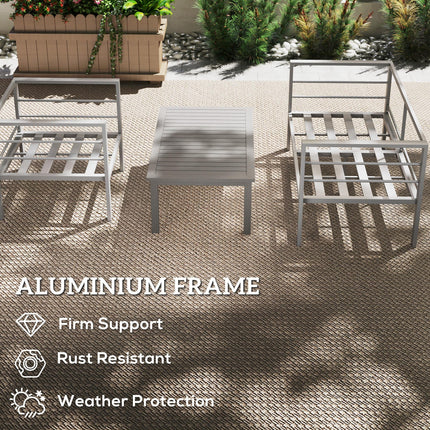 4 Piece Garden Furniture Set, 4 Seater Aluminium Garden Sofa Set with 2 Armchair