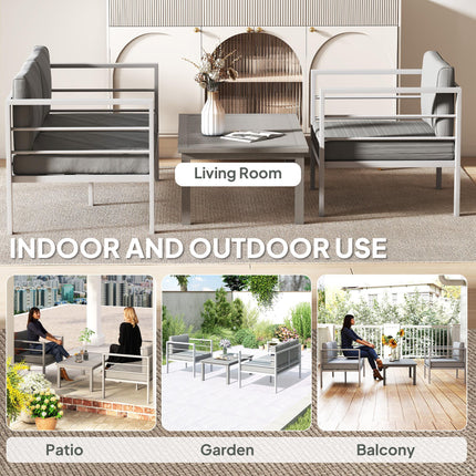 4 Piece Garden Furniture Set, 4 Seater Aluminium Garden Sofa Set with 2 Armchair