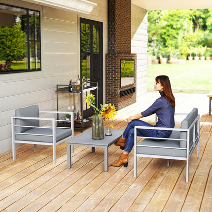 4 Piece Garden Furniture Set, 4 Seater Aluminium Garden Sofa Set with 2 Armchair