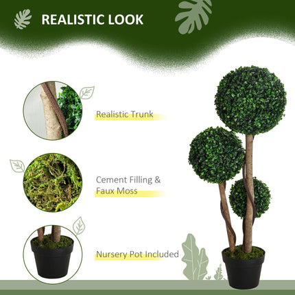 Decorative Artificial Plants Set of 2, Boxwood Ball Topiary Trees in Pot Fake Plants for Home Indoor Outdoor Decor, 90 cm, Dark Green