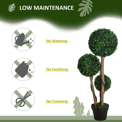 Decorative Artificial Plants Set of 2, Boxwood Ball Topiary Trees in Pot Fake Plants for Home Indoor Outdoor Decor, 90 cm, Dark Green