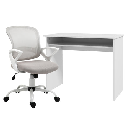 Home Office Chair and Computer Desk Set, Mesh Chair with Swivel Wheels, Study De