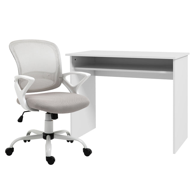 Home Office Chair and Computer Desk Set, Mesh Chair with Swivel Wheels, Study De