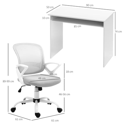 Home Office Chair and Computer Desk Set, Mesh Chair with Swivel Wheels, Study De
