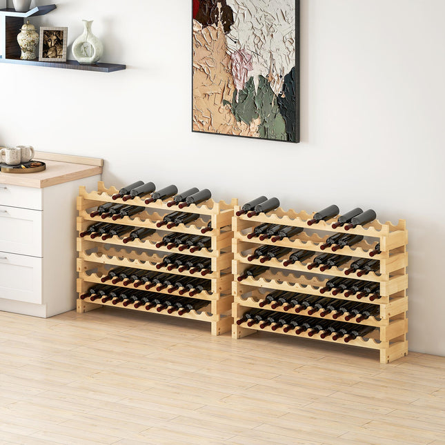Six-Tier, 72 Bottle Wooden Wine Rack Set of 2 - Natural