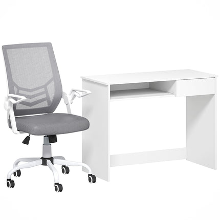 Home Office Chair and Computer Desk Set, Mesh Chair with with 90¬∞ Flip-up Armre