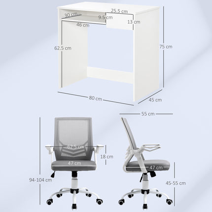 Home Office Chair and Computer Desk Set, Mesh Chair with with 90¬∞ Flip-up Armre