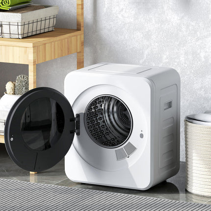 4 kg Vented Tumble Dryer, 800W Compact Freestanding Front Tumble Dryer with Stainless Steel Tub and Customisable Timer, Wall-Mounted Portable Small Clothes Drying Machine, White