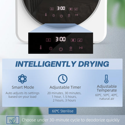 4 kg Vented Tumble Dryer, 800W Compact Freestanding Front Tumble Dryer with Stainless Steel Tub and Customisable Timer, Wall-Mounted Portable Small Clothes Drying Machine, White