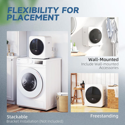 4 kg Vented Tumble Dryer, 800W Compact Freestanding Front Tumble Dryer with Stainless Steel Tub and Customisable Timer, Wall-Mounted Portable Small Clothes Drying Machine, White