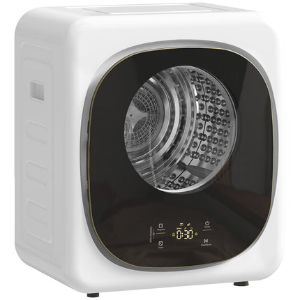 4kg Vented Tumble Dryer, 800W Compact Freestanding Front Tumble Dryer with 5 Drying Mode, Smart Sensor, Timer and Stainless Steel Tub, Wall-Mounted Portable Small Clothes Drying Machine, White