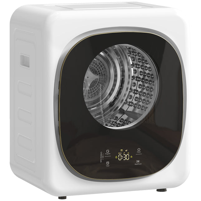 4kg Vented Tumble Dryer, 800W Compact Freestanding Front Tumble Dryer with 5 Drying Mode, Smart Sensor, Timer and Stainless Steel Tub, Wall-Mounted Portable Small Clothes Drying Machine, White