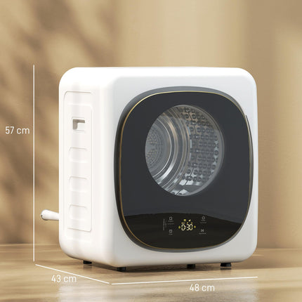 4kg Vented Tumble Dryer, 800W Compact Freestanding Front Tumble Dryer with 5 Drying Mode, Smart Sensor, Timer and Stainless Steel Tub, Wall-Mounted Portable Small Clothes Drying Machine, White