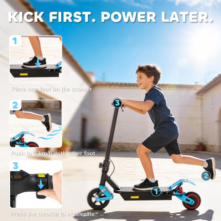 Foldable Kids Electric Scooter with LCD Display, Dual Shock Absorption, Up to 15 KM/H, Max Range 6 KM for Age 6-14, Blue