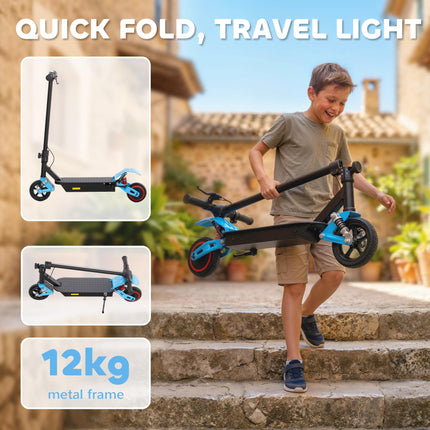 Foldable Kids Electric Scooter with LCD Display, Dual Shock Absorption, Up to 15 KM/H, Max Range 6 KM for Age 6-14, Blue