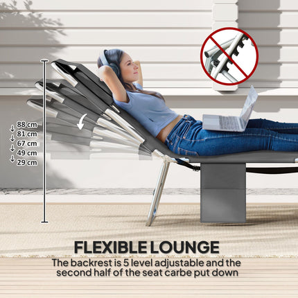Foldable Sun Lounger Set of 2, Beach Chaise Lounge with Reading Hole, Arm Slots, 5-Position Adjustable Backrest, Side Pocket, Pillow for Garden, Beach, Pool, Dark Grey