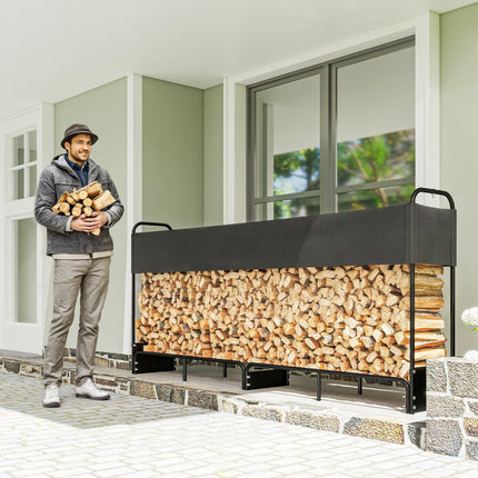 8.5ft Firewood Rack, Heavy Duty Log Storage Holder with Waterproof 600D Oxford L
