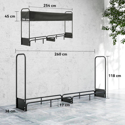 8.5ft Firewood Rack, Heavy Duty Log Storage Holder with Waterproof 600D Oxford L