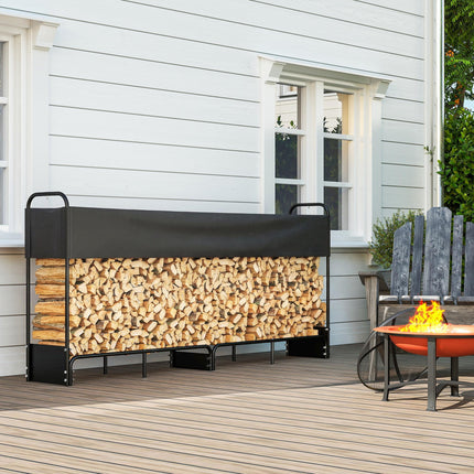8.5ft Firewood Rack, Heavy Duty Log Storage Holder with Waterproof 600D Oxford L