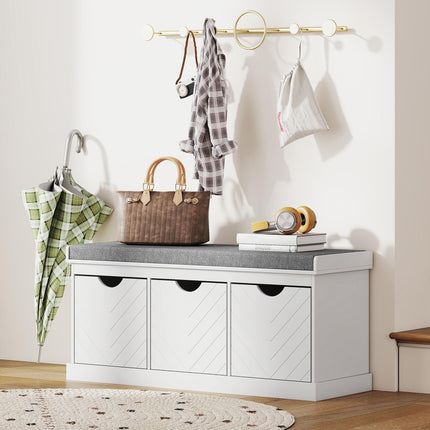 3-Drawer Padded Shoe Bench with Breathable & Washable Linen-look Cover, White