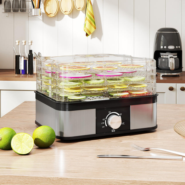 5 Tier Food Dehydrator, 245W Stainless Steel Food Dryer Machine with Adjustable Temperature for Drying Fruit, Meat, Vegetable, Jerky and Pet Treat, Black