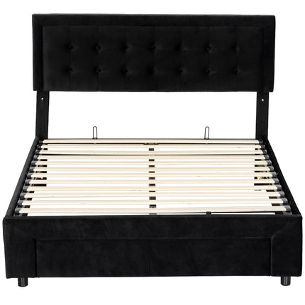 King Size Ottoman Bed Frame, with Front Drawer - Black