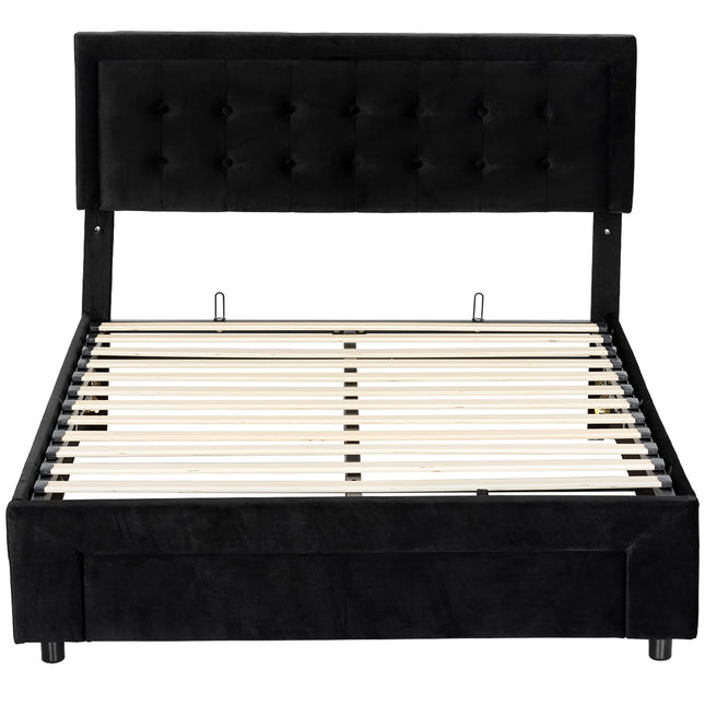 King Size Ottoman Bed Frame, with Front Drawer - Black