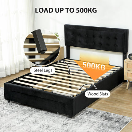 King Size Ottoman Bed Frame, with Front Drawer - Black