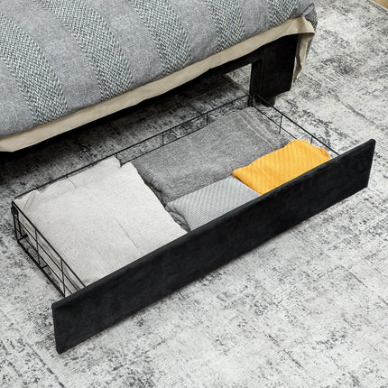 King Size Ottoman Bed Frame, with Front Drawer - Black