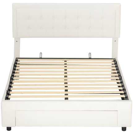 Double Ottoman Bed Frame, with Front Drawer - Cream