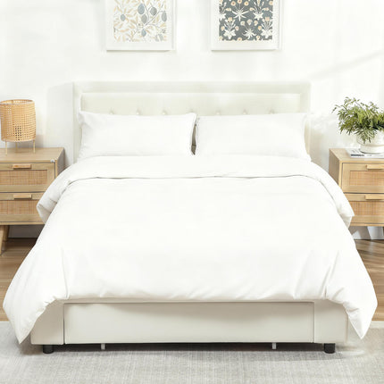 Double Ottoman Bed Frame, with Front Drawer - Cream