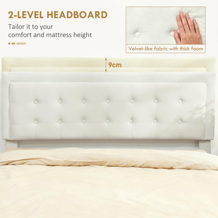 Double Ottoman Bed Frame, with Front Drawer - Cream