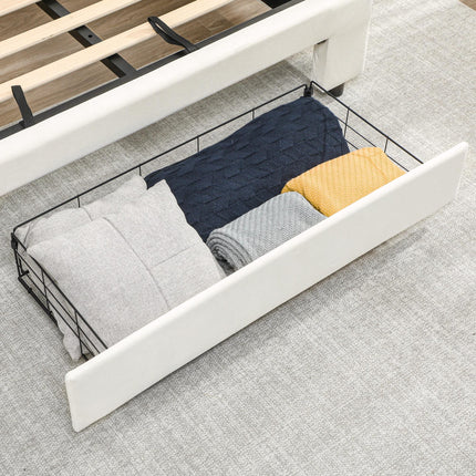 Double Ottoman Bed Frame, with Front Drawer - Cream