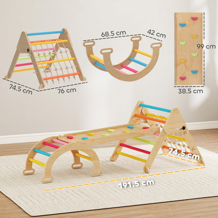 8-in-1 Toddler Climbing Frame, Indoor Play Triangle Set with Slide, Arch and Triangle Ladder, Multicolour