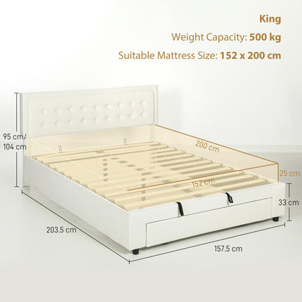King Size Ottoman Bed Frame, with Front Drawer - Cream