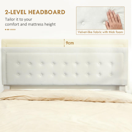 King Size Ottoman Bed Frame, with Front Drawer - Cream