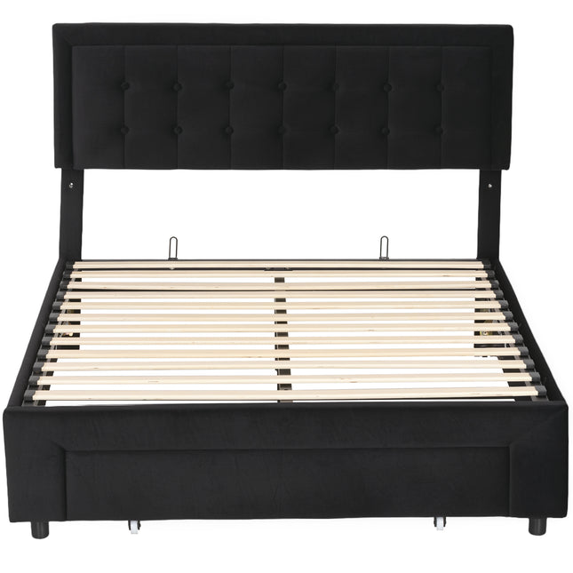 Double Ottoman Bed Frame, with Front Drawer - Black