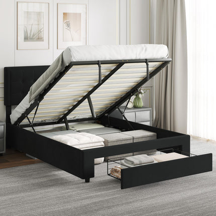 Double Ottoman Bed Frame, with Front Drawer - Black
