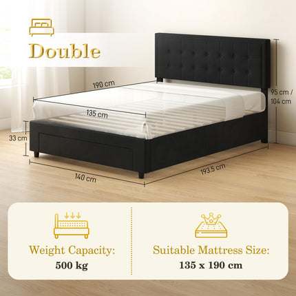 Double Ottoman Bed Frame, with Front Drawer - Black