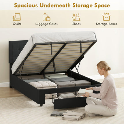 Double Ottoman Bed Frame, with Front Drawer - Black