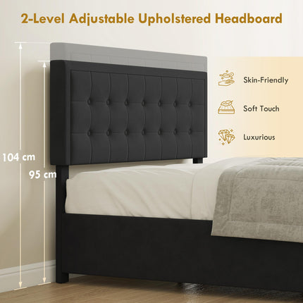 Double Ottoman Bed Frame, with Front Drawer - Black