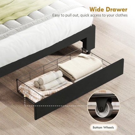 Double Ottoman Bed Frame, with Front Drawer - Black